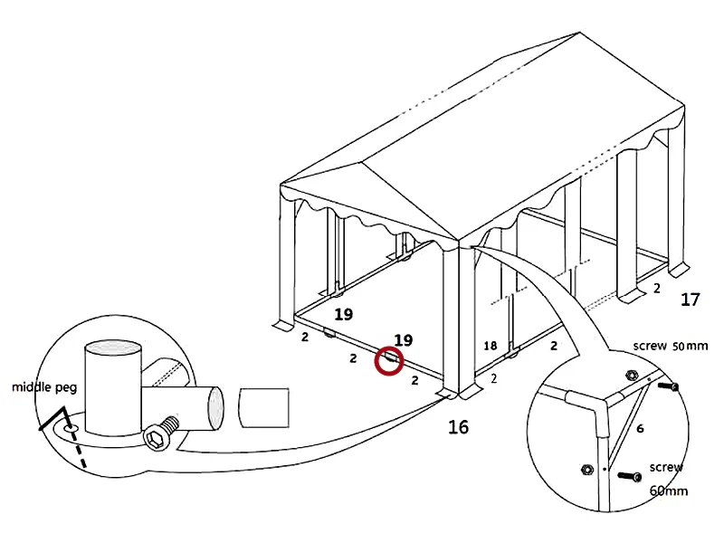 2-vejs samling til bundramme, Ø42mm - Image 4