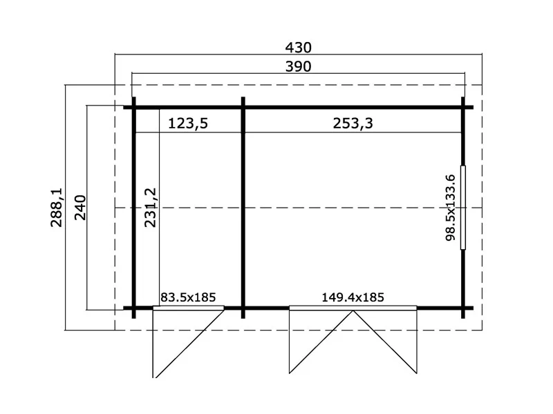 Anneks i træ m/redskabsskur Maardu 3,9x2,4x2,51m, 44mm, Natur - Image 3