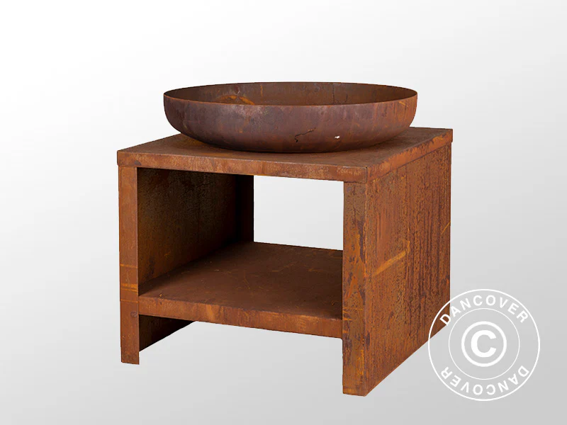 Bålfad m/ brændeopbevaring, 60,9x60,9x62cm, Rustfarvet - Image 3