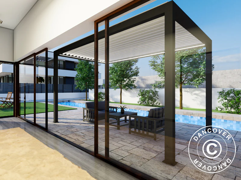 Bioklimatisk pergola pavillon Génova m/LED-lys, 4x4m, Antracit/Hvid - Image 4