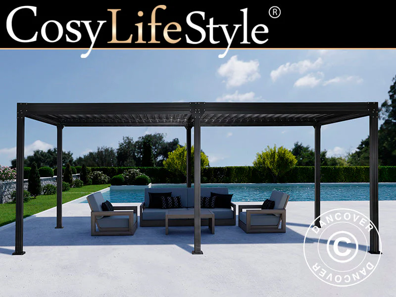 Bioklimatisk pergola pavillon Monterey S2, 3x6m, Sort