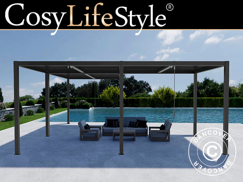 Bioklimatisk pergola pavillon San Pablo Alu+, 3x3m, 3x5,8m, Sort, 2 stk.