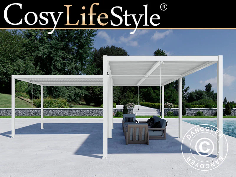 Bioklimatisk pergola pavillon San Pablo Alu+, 3x3m, Hvid, 3 stk.