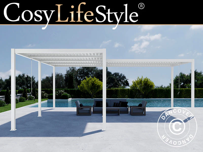 Bioklimatisk pergola pavillon San Pablo Alu+, 3x4m, 4x5,8m, Hvid, 2 stk.