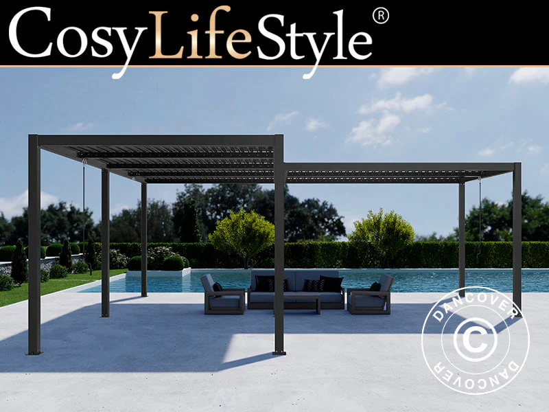 Bioklimatisk pergola pavillon San Pablo Alu+, 3x4m, 4x5,8m, Sort, 2 stk.
