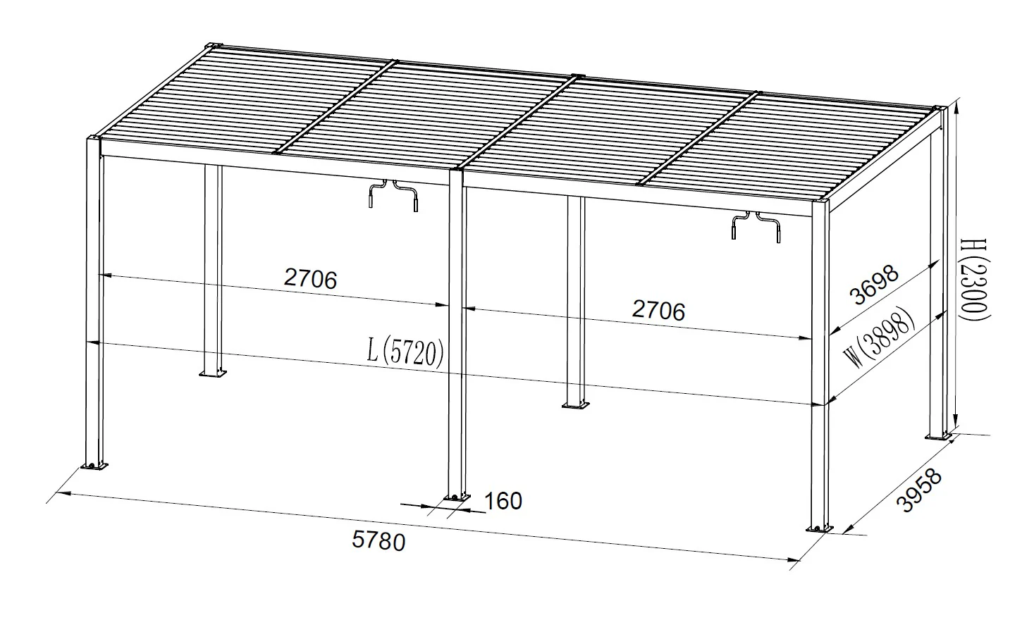 Bioklimatisk pergola pavillon San Pablo Alu+, 3x4m, 4x5,8m, Sort, 2 stk. - Image 8