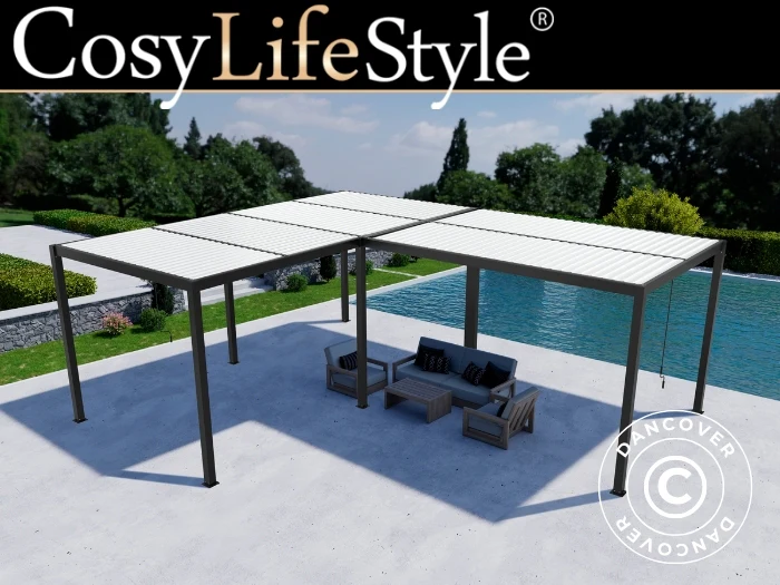 Bioklimatisk pergola pavillon San Pablo Alu+, 3x4m, 4x5,8m, Sort/Hvid, 2 stk.