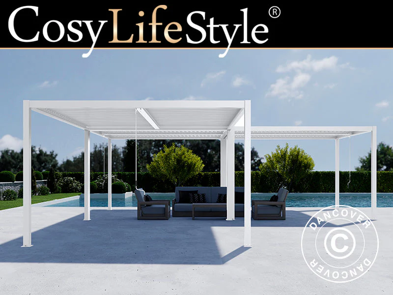 Bioklimatisk pergola pavillon San Pablo Alu+, 3x4m, Hvid, 3 stk.