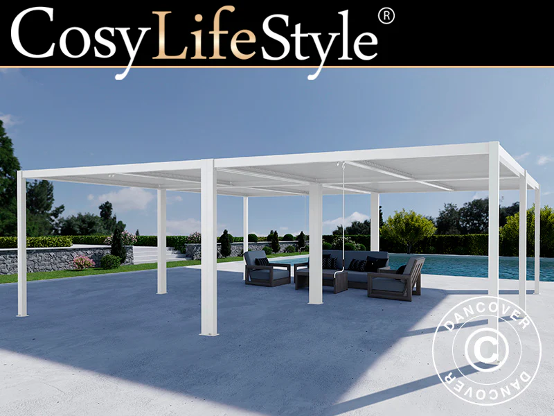 Bioklimatisk pergola pavillon San Pablo Alu+, 3x4m, Hvid, 4 stk.