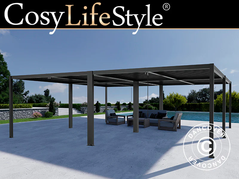 Bioklimatisk pergola pavillon San Pablo Alu+, 3x4m, Sort, 4 stk.