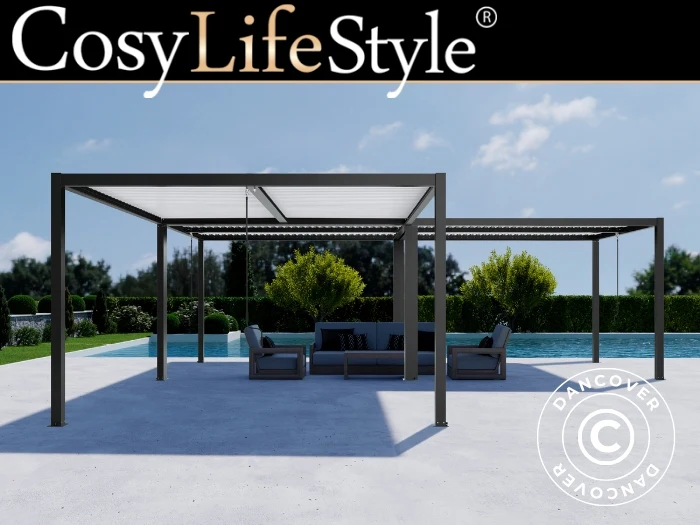 Bioklimatisk pergola pavillon San Pablo Alu+, 3x4m, Sort/Hvid, 3 stk.