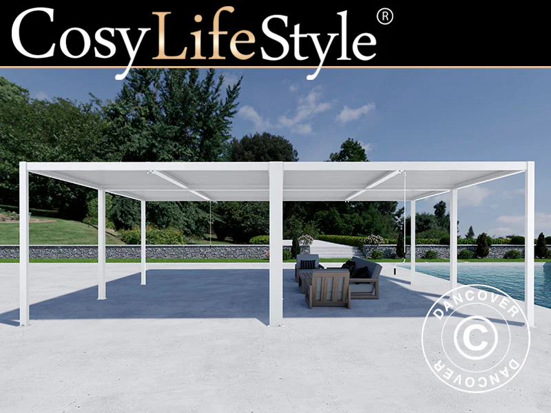 Bioklimatisk pergola pavillon San Pablo Alu+, 4x4m, Hvid, 4 stk.