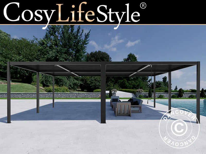 Bioklimatisk pergola pavillon San Pablo Alu+, 4x4m, Sort, 4 stk.