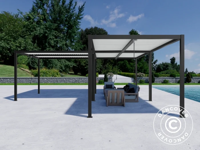Bioklimatisk pergola pavillon San Pablo Alu+, 4x4m, Sort/Hvid, 3 stk. - Image 4