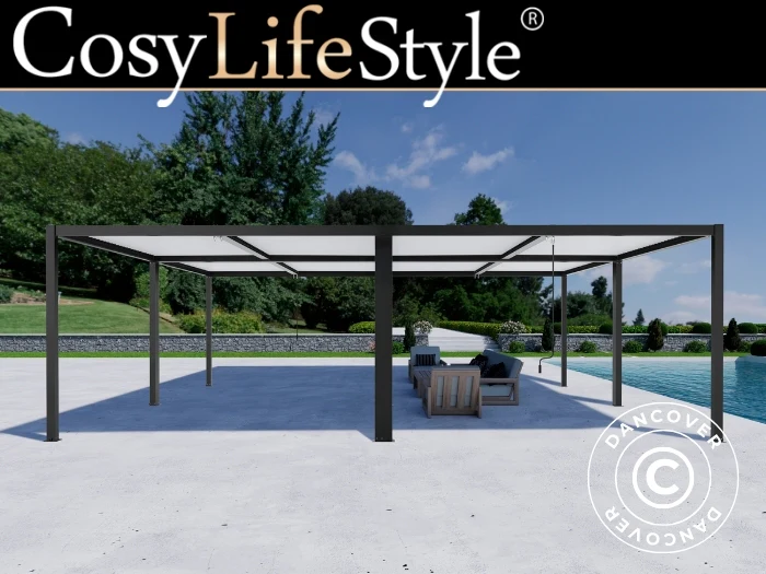 Bioklimatisk pergola pavillon San Pablo Alu+, 4x4m, Sort/Hvid, 4 stk.