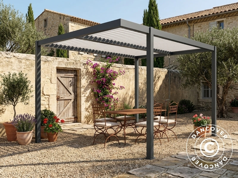 Bioklimatisk pergola pavillon San Pablo Alu+, Open Side, 3x4m, Sort/Hvid - Image 5