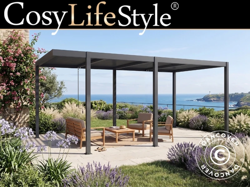 Bioklimatisk pergola pavillon San Pablo Alu+, Open Side, 3x5,8m, Sort
