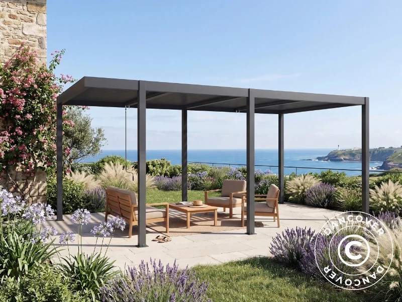 Bioklimatisk pergola pavillon San Pablo Alu+, Open Side, 3x5,8m, Sort - Image 2