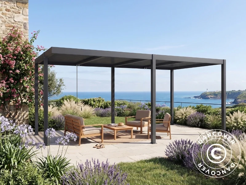 Bioklimatisk pergola pavillon San Pablo Alu+, Open Side, 3x5,8m, Sort - Image 3