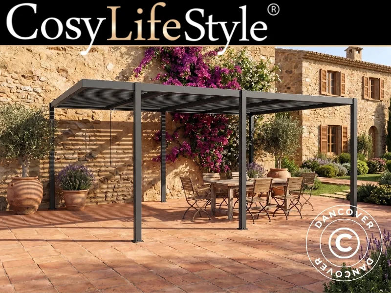 Bioklimatisk pergola pavillon San Pablo Alu+, Open Side, 4x5,8m, Sort