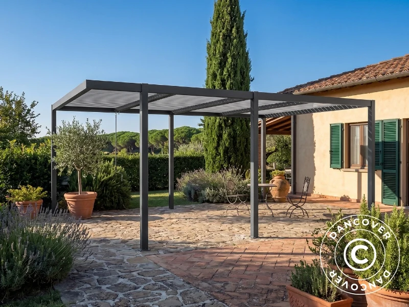 Bioklimatisk pergola pavillon San Pablo Alu+, Open Side, 4x5,8m, Sort/Hvid - Image 2