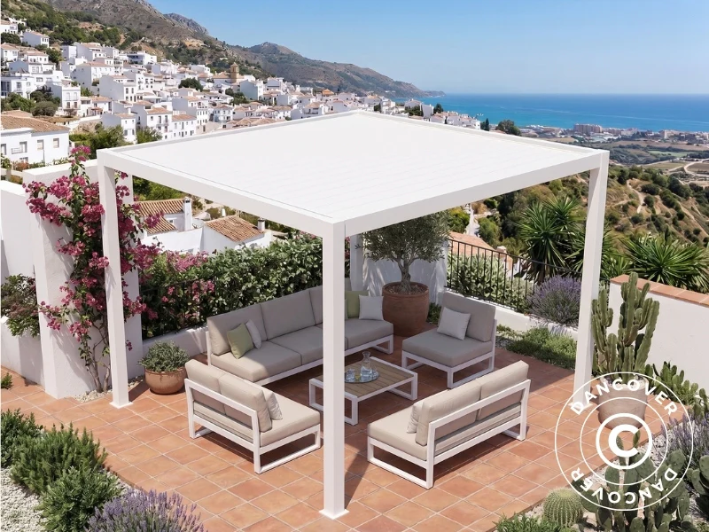Bioklimatisk pergola pavillon San Pablo Steel+, 3x3m, Hvid - Image 3