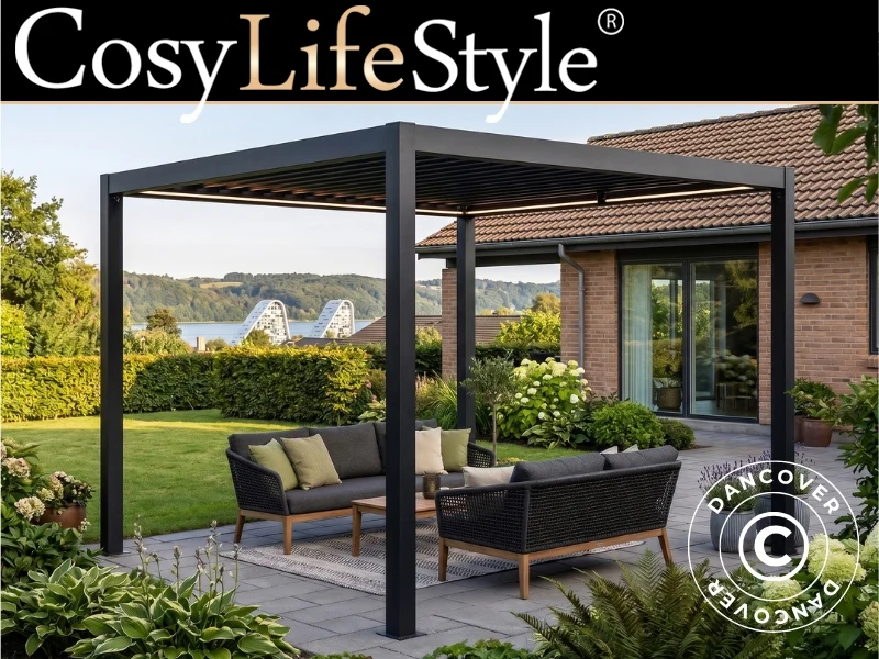 Bioklimatisk pergola pavillon San Pablo Steel+, 3x3m, Sort