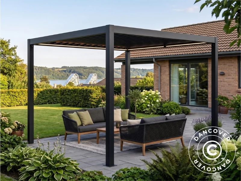 Bioklimatisk pergola pavillon San Pablo Steel+, 3x3m, Sort - Image 2