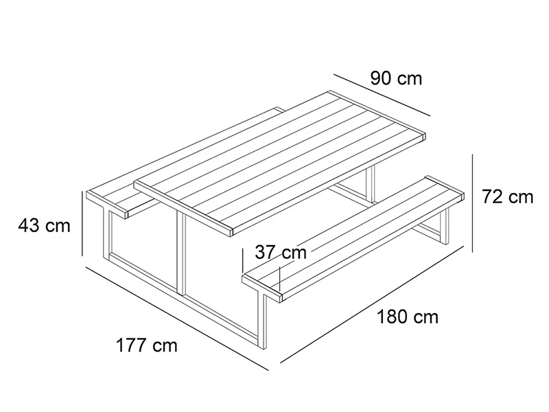 Bord/bænkesæt, 1,85x1,8x0,72m, Sort - Image 5