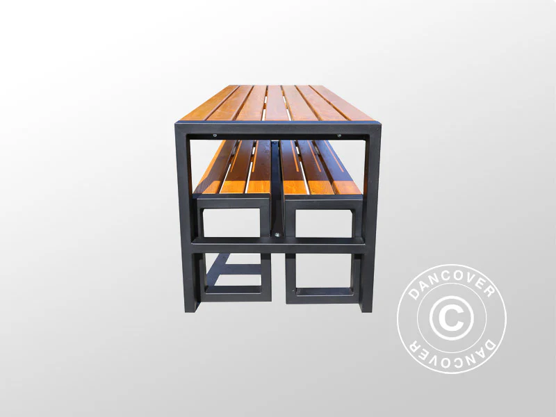 Bord/bænkesæt, 166x70cm/150x30cm, Mørkt træ/Sort - Image 4