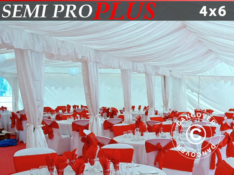 Drapering og gardinpakke, Hvid, til 4x6m Partytelt SEMI PRO Plus