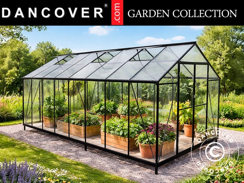 Drivhus polycarbonat 11,8m², 2,47x4,81x2,13m, Sort