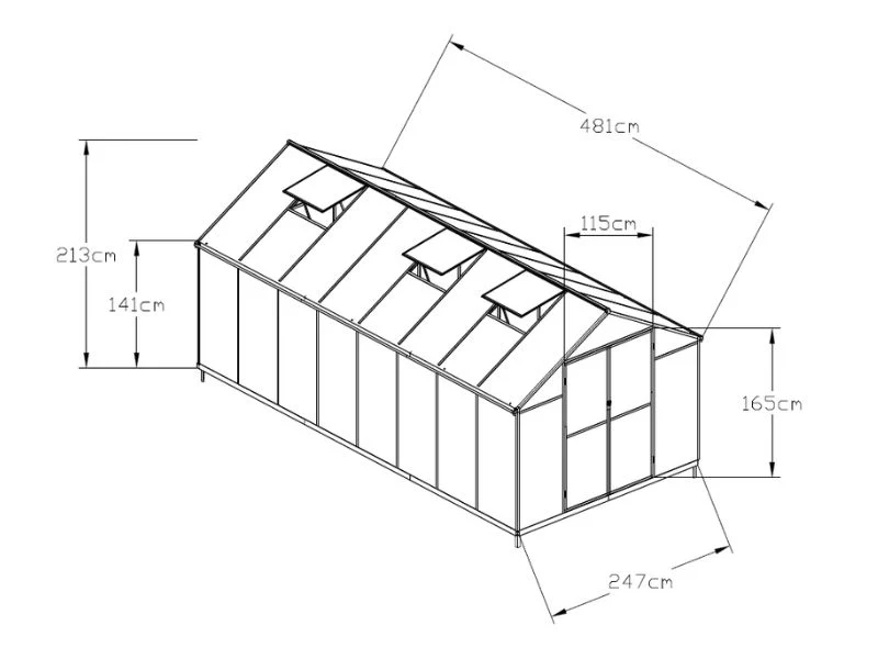 Drivhus polycarbonat 11,8m², 2,47x4,81x2,13m, Sort - Image 5