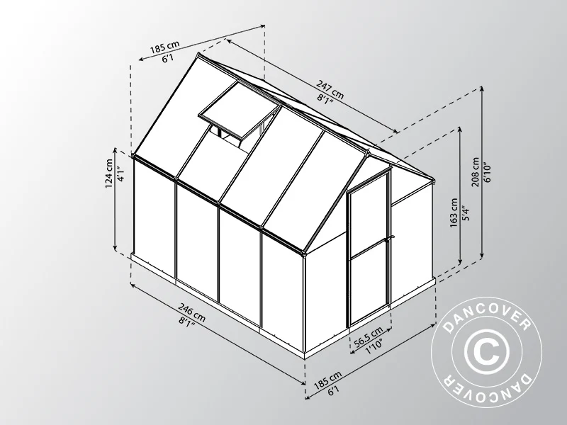 Drivhus polycarbonat 4,6m², Palram/Canopia, 1,85x2,47x2,08m, Grå - Image 8