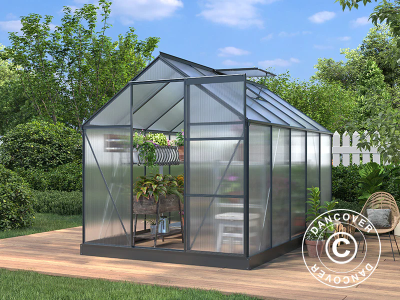 Drivhus Polycarbonat 5,89m², 1,9x3,1x2,05m m/sokkel, Sort - Image 2