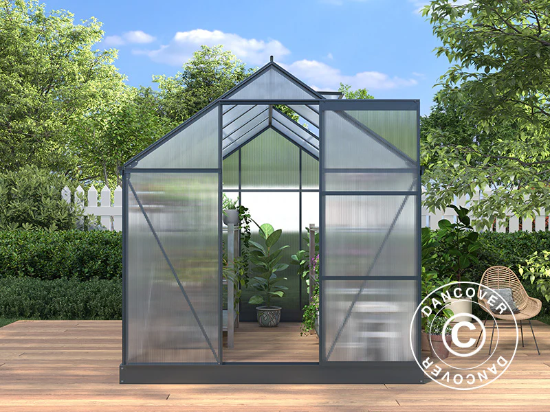 Drivhus Polycarbonat 5,89m², 1,9x3,1x2,05m m/sokkel, Sort - Image 3