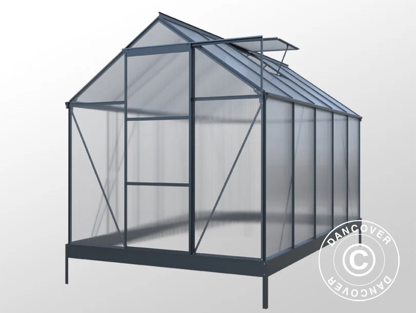 Drivhus Polycarbonat 5,89m², 1,9x3,1x2,05m m/sokkel, Sort - Image 4