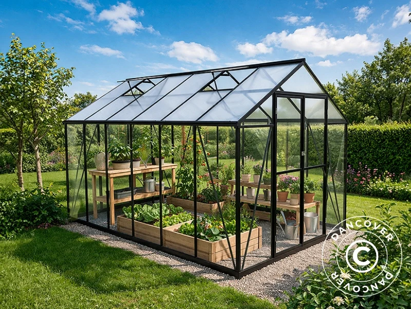 Drivhus polycarbonat 8,94m², 2,47x3,62x2,13m, Sort - Image 2