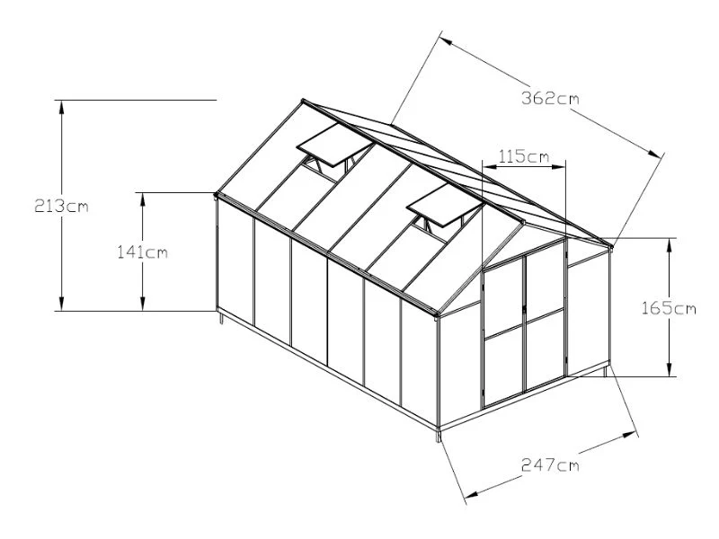 Drivhus polycarbonat 8,94m², 2,47x3,62x2,13m, Sort - Image 5