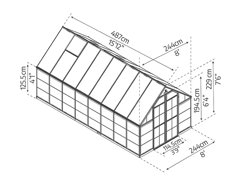 Drivhus polycarbonat Balance 11,8m², Palram/Canopia, 2,44x4,87x2,29m, Sølv - Image 7