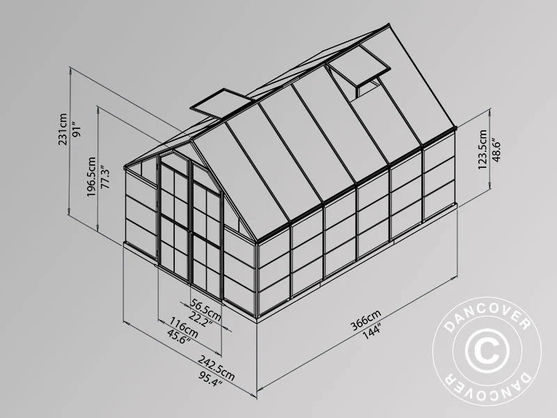 Drivhus polycarbonat Balance 8,9m², Palram/Canopia, 2,44x3,67x2,29m Sølv - Image 10