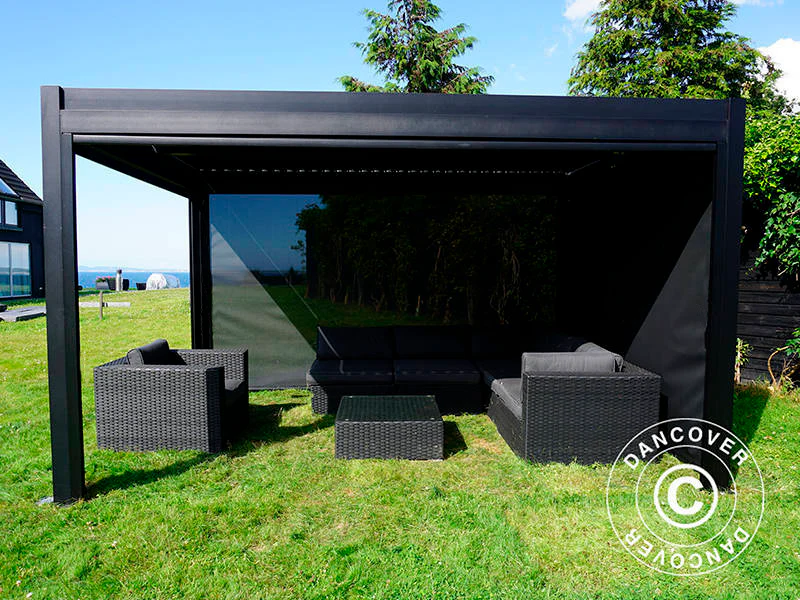 Elektrisk sidevæg til bioklimatisk pergola pavillon San Pablo, 4m, Sort - Image 5