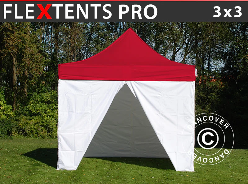 Foldetelt FleXtents® PRO, akutberedskabstelt, 3x3m, Rød/Hvid, inkl. 4 sidevægge