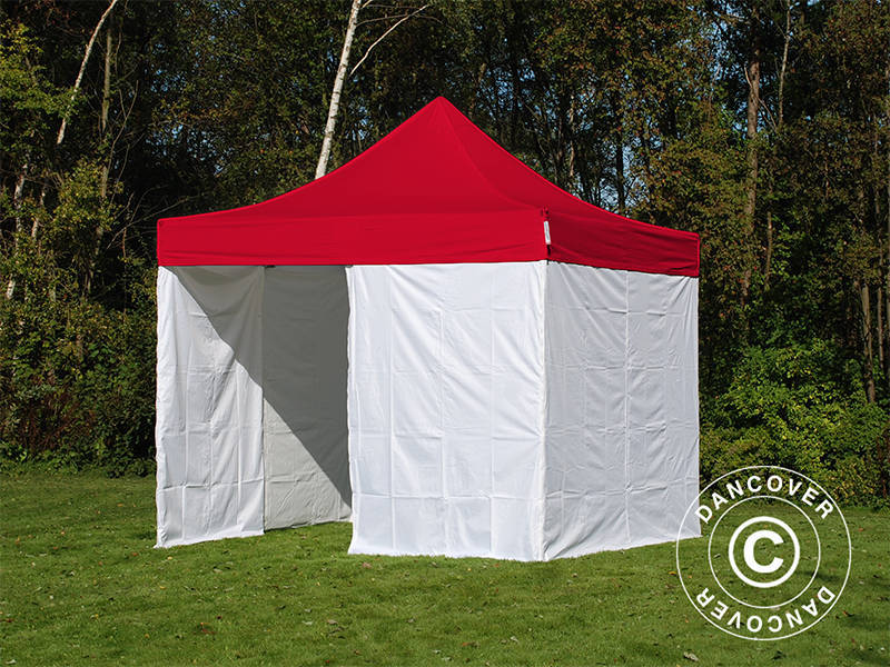 Foldetelt FleXtents® PRO, akutberedskabstelt, 3x3m, Rød/Hvid, inkl. 4 sidevægge - Image 2