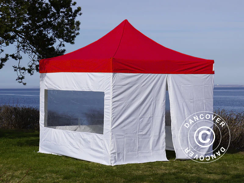 Foldetelt FleXtents® PRO, akutberedskabstelt, 3x3m, Rød/Hvid, inkl. 4 sidevægge - Image 3