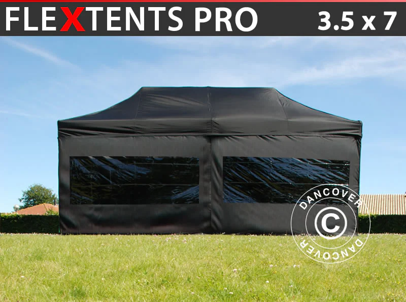 Foldetelt FleXtents PRO 3,5x7m Sort, inkl. 6 sider