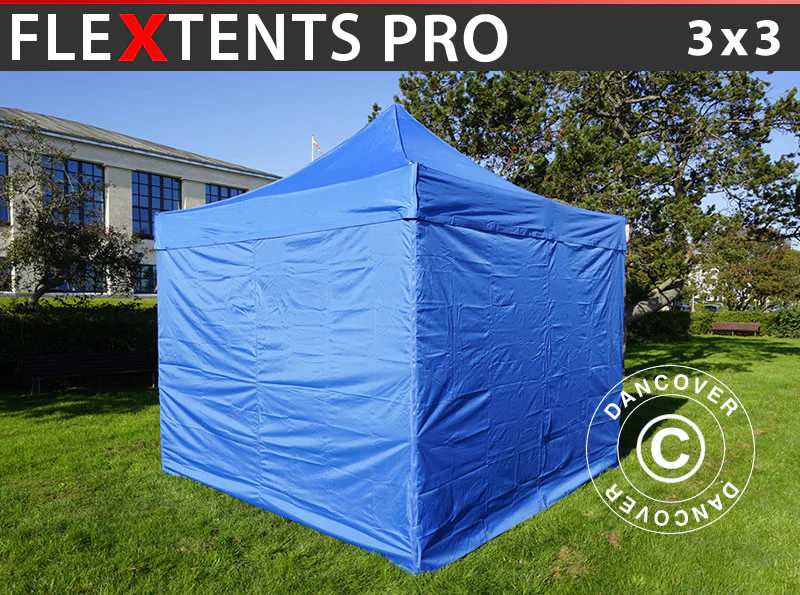 Foldetelt FleXtents PRO 3x3m Blå, inkl. 4 sider
