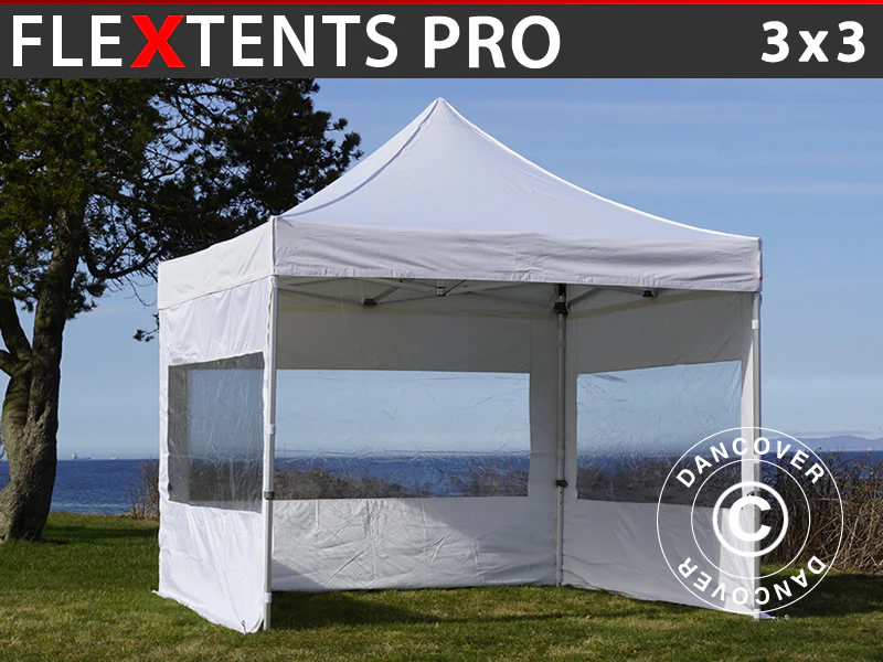 Foldetelt FleXtents PRO 3x3m Hvid,  inkl. 4 sider