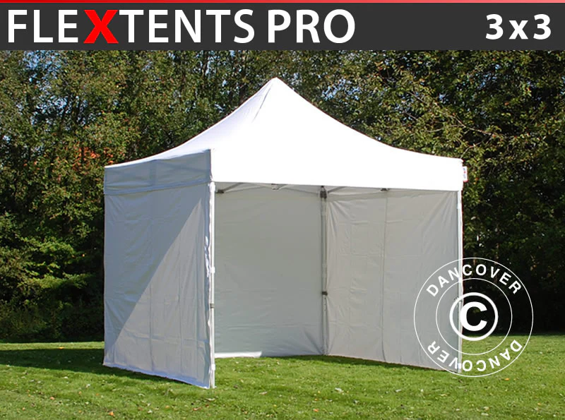 Foldetelt FleXtents PRO 3x3m Hvid, inkl. 4 sider