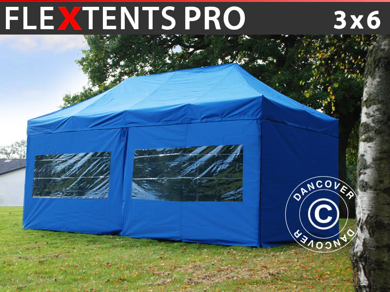 Foldetelt FleXtents PRO 3x6m Blå, inkl. 6 sider